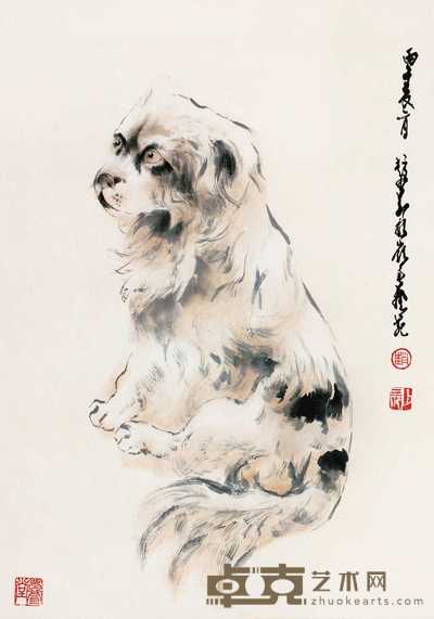赵少昂 狗 立轴 67.5×48cm